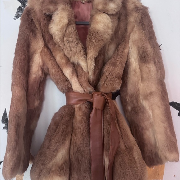 Jackets & Blazers - Vintage Genuine Fur Belted Wrap Coat | Soft Honey Brown | Glam Boho Luxe